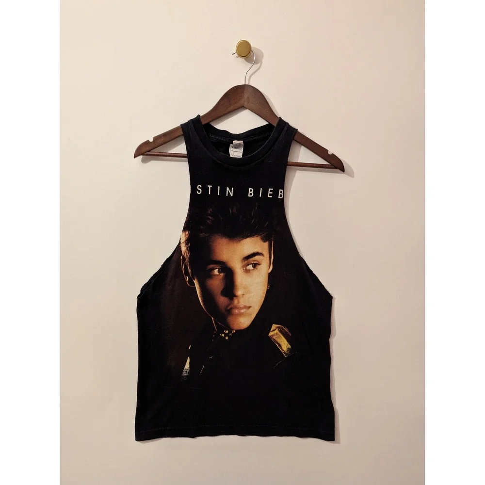 Justin Bieber Muscle Tank Men Small Black Good 2012 Believe Tour Cut Off Tee